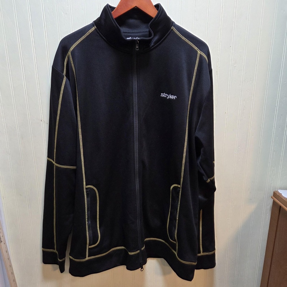 Stryker Track Jacket Mens 2XL Black Full Zip Stand Collar Contrast Stitch Logo